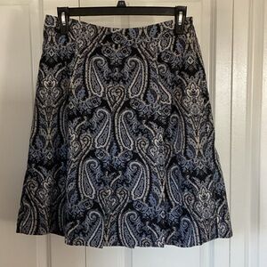 Ann Taylor Navy and Light Blue Paisley A-Line Skirt